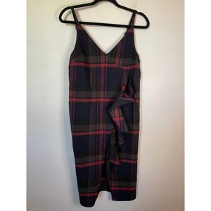 BP | Red/Black Plaid Sleeveless Midi Sheath Ruffle Knee Length Dress Size XS